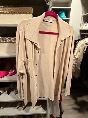 Zara Beige Knit Button-Front Cardigan